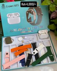 Crown H29 Smartwatch Combo – 7 Straps + Wireless Earbuds