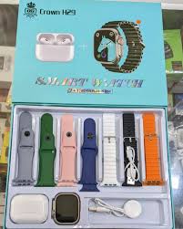 Crown H29 Smartwatch Combo – 7 Straps + Wireless Earbuds