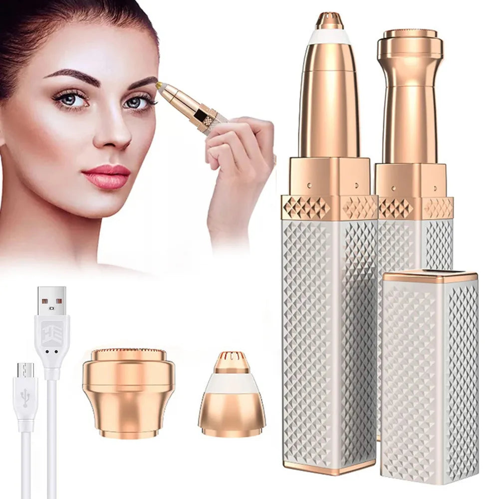 2-in-1 Flawless Facial Hair Remover & Eyebrow Trimmer | USB Rechargeable, Painless & Portable | Random Color