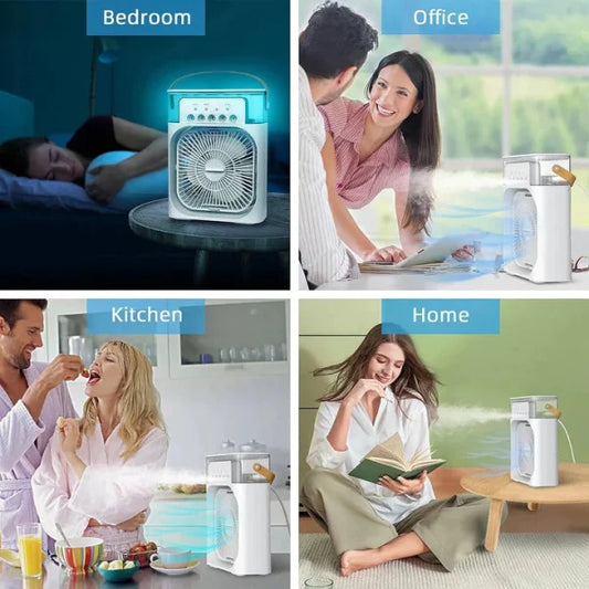 10 Inches | Large Size Portable Air Conditioner Fan | Usb Electric Fan With Led Night Light, Fine Mist Water, And Humidifier Function | Led Night Light Water Mist | Random Color